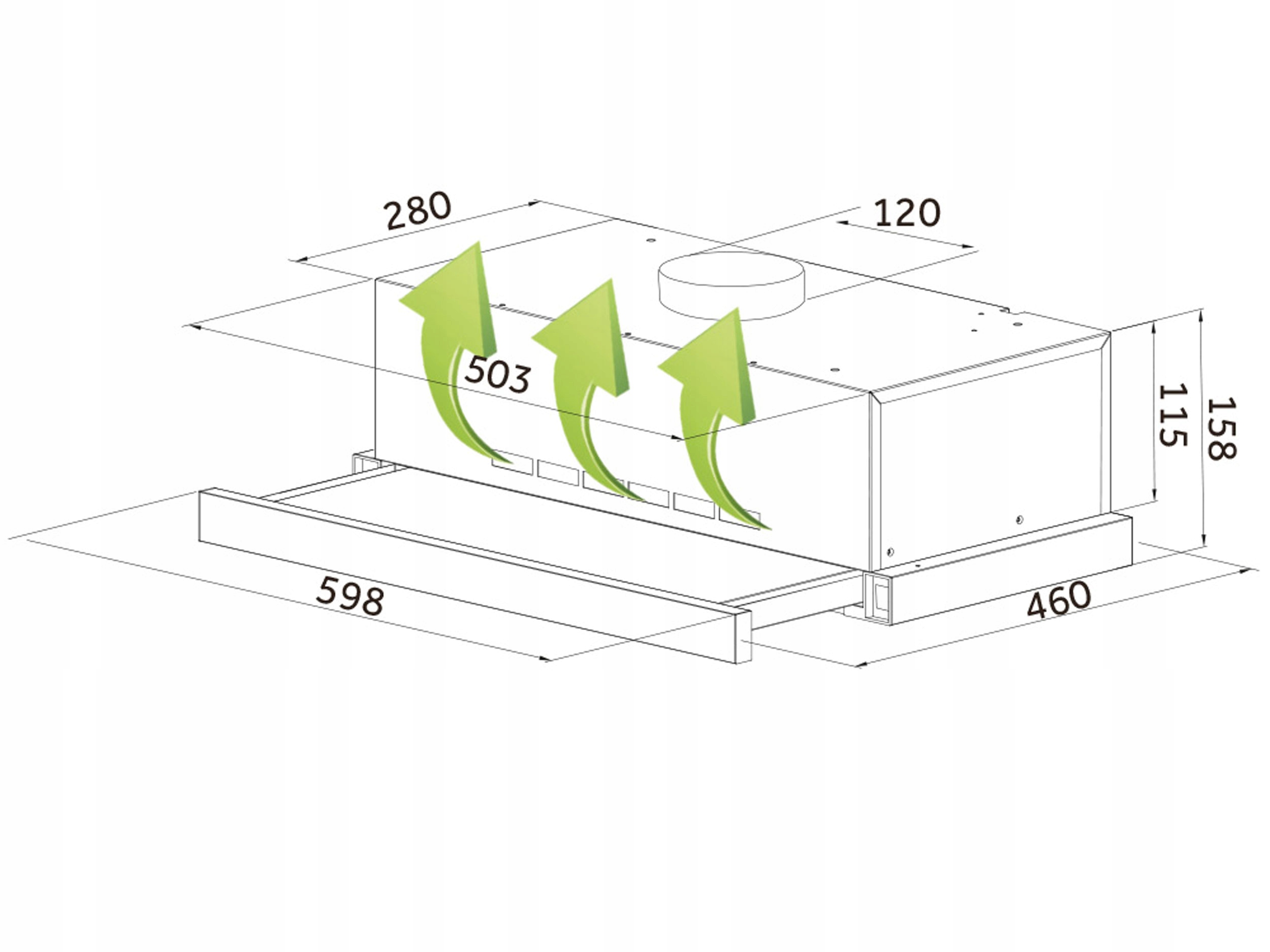 OKAP KUCHENNY PODSZAFKOWY - 60 CM BERDSEN BE-60-LW CZARNY Minimalna głębokość produktu 28 cm