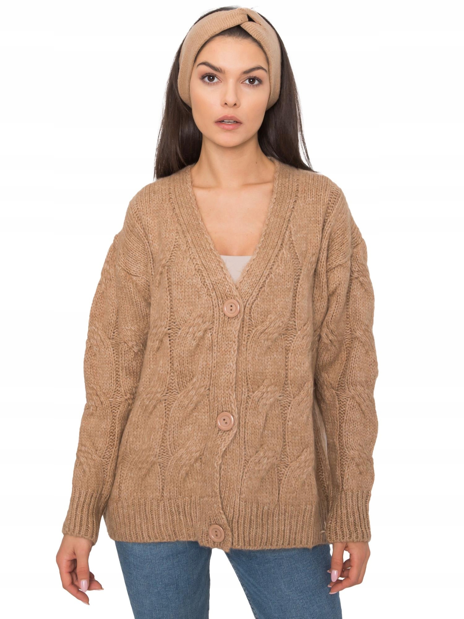 

Sweter Damski rozpinany w warkocze dekolt serek