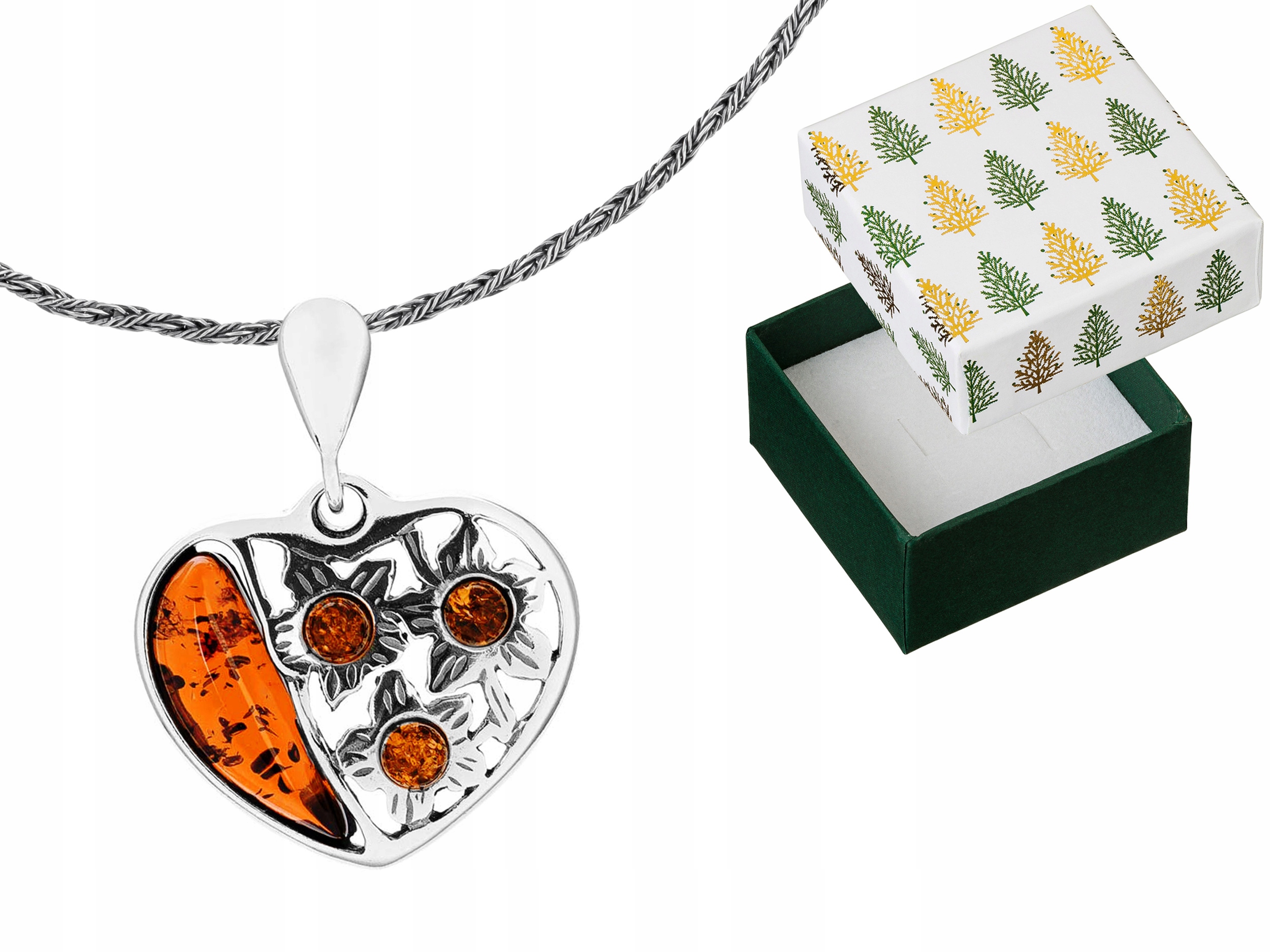 Stříbrný náhrdelník Srdíčko s jantarem Srdce Baltský Jantar 925 90 cm