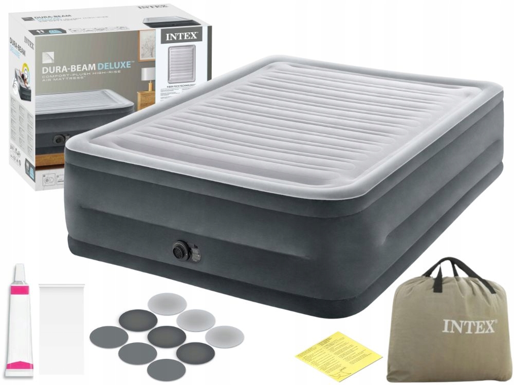 Materac Dmuchany Dwuosobowy do Spania Łóżko z Pompką230V Intex Klej Łatki