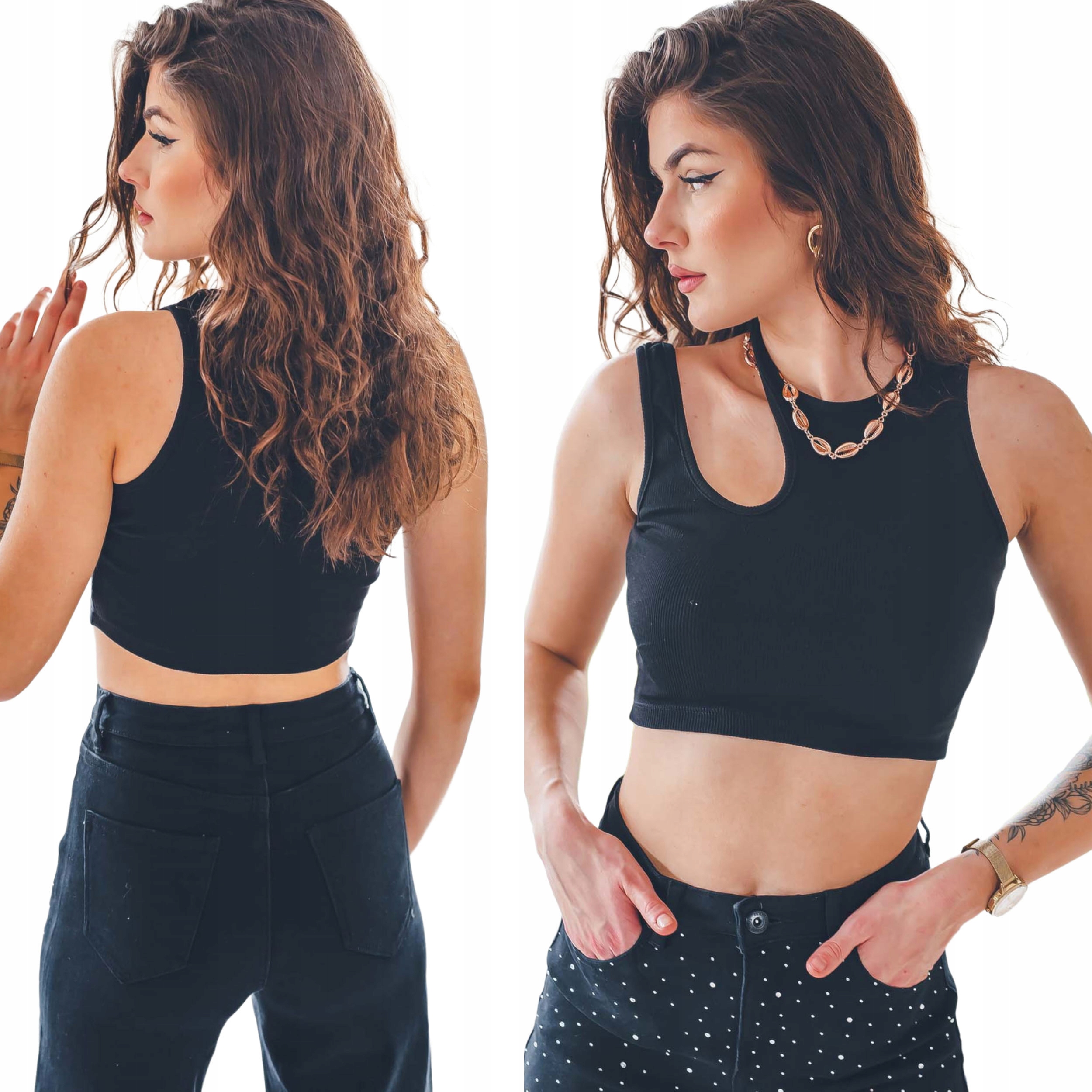 

Prążkowany crop top czarna bluzka bokserka Uni