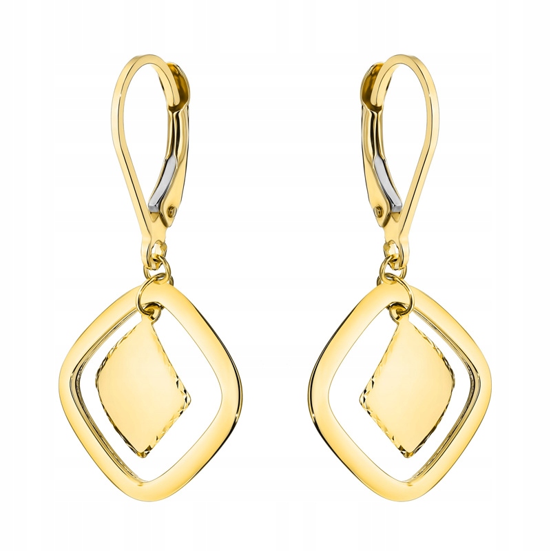 Zlaté Náušnice pr. 585 Závěsné Romby 14k