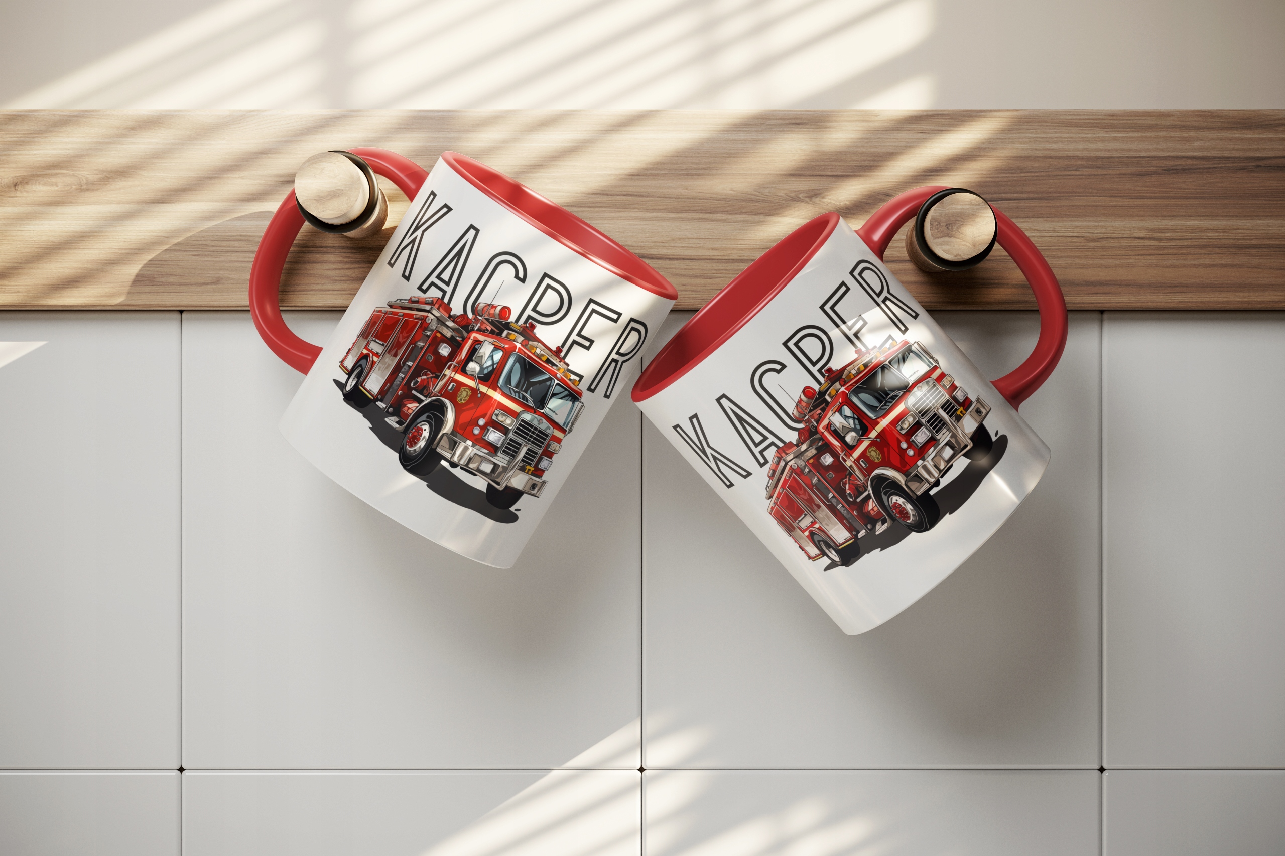 KUBEK Z WOZEM STRAŻACKIM STRAŻAK WÓZ STRAŻACJI PERSONALIZACJA - DODAJ IMIĘ Pojemność 330 ml