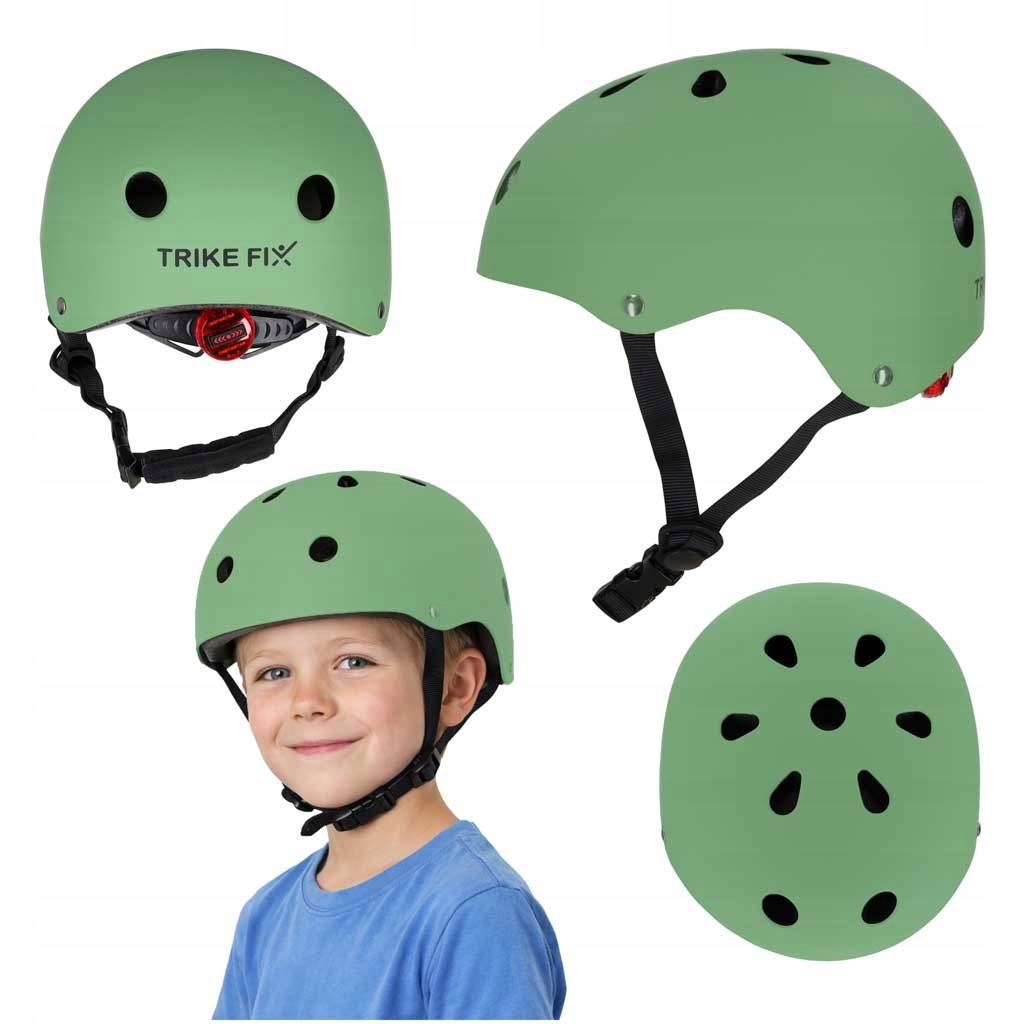 Kask Rowerowy Dla Dzieci JoVibe Regulowany Led S 48-54cm Ciemnozielony