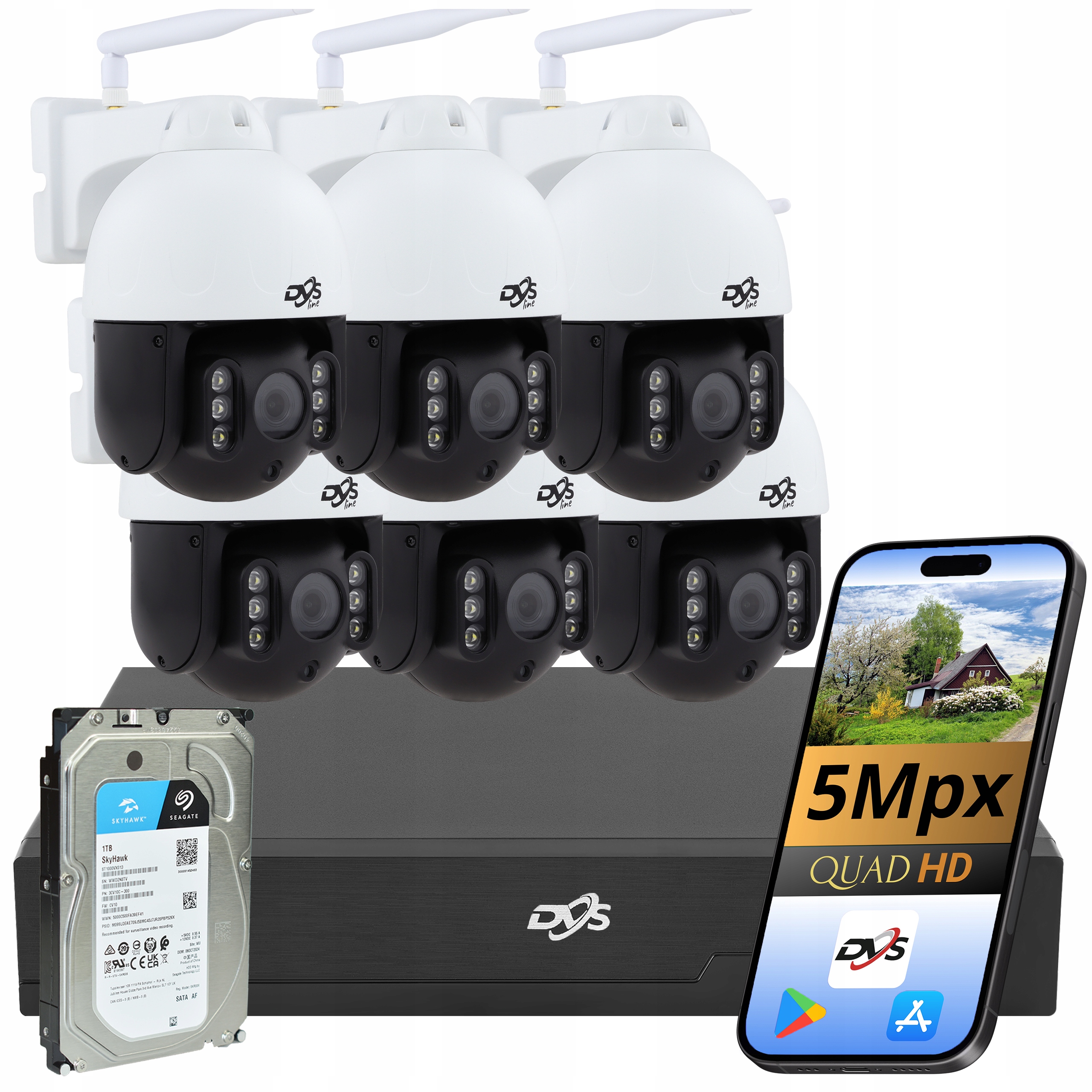Bezdrátový Monitorovací Set 6 Otočných Kamer Záznamník Disk 1Tb