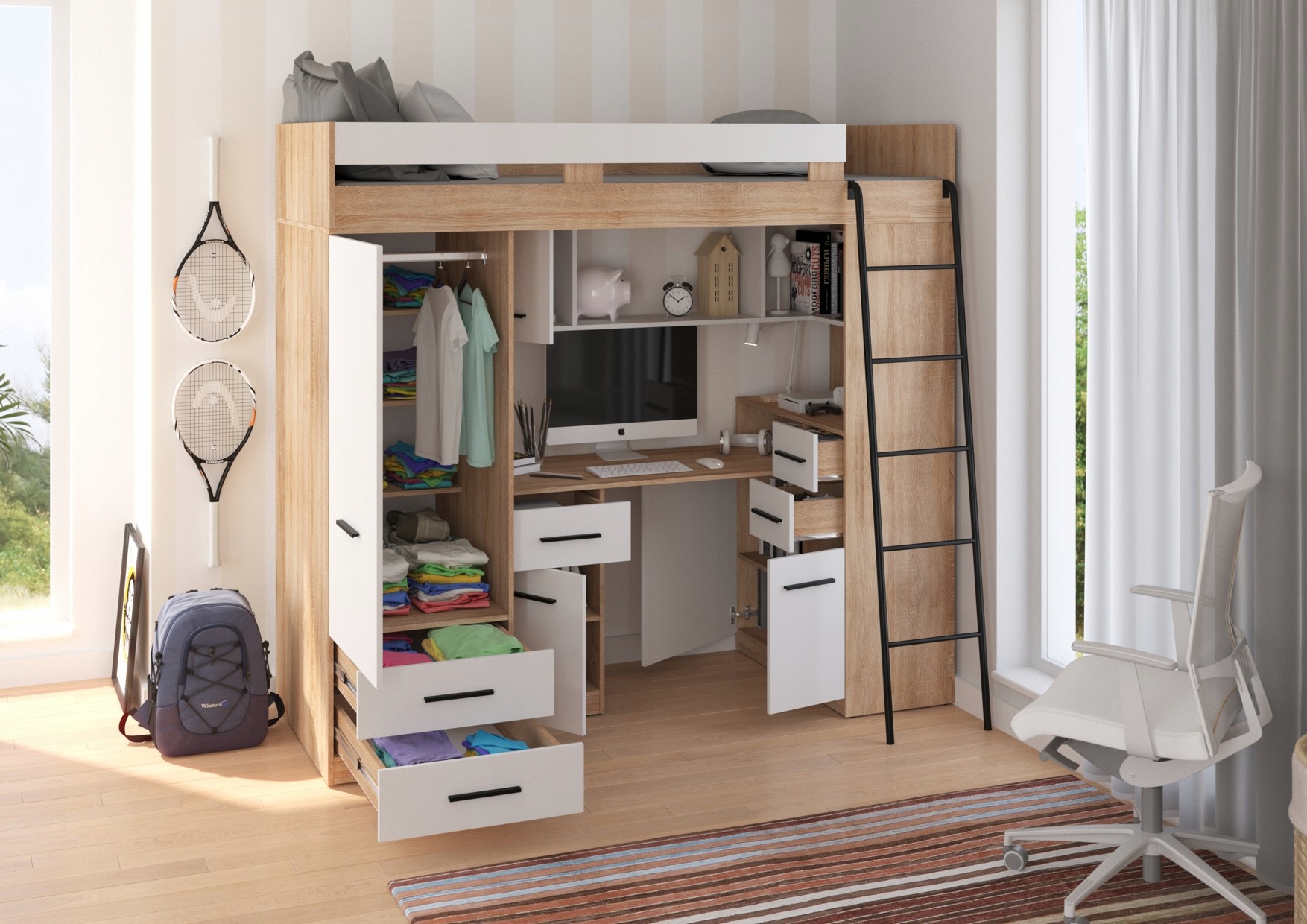 MYKS P antresola bez mat. dąb sonoma / biały Marka Meble4home