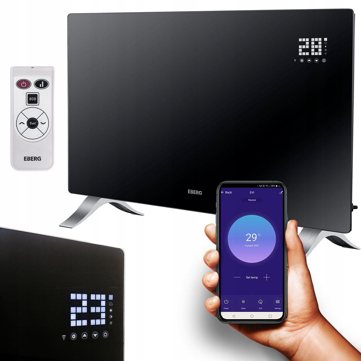 

Grzejnik elektryczny Evi Pro szklany aż 2,4kW WiFi