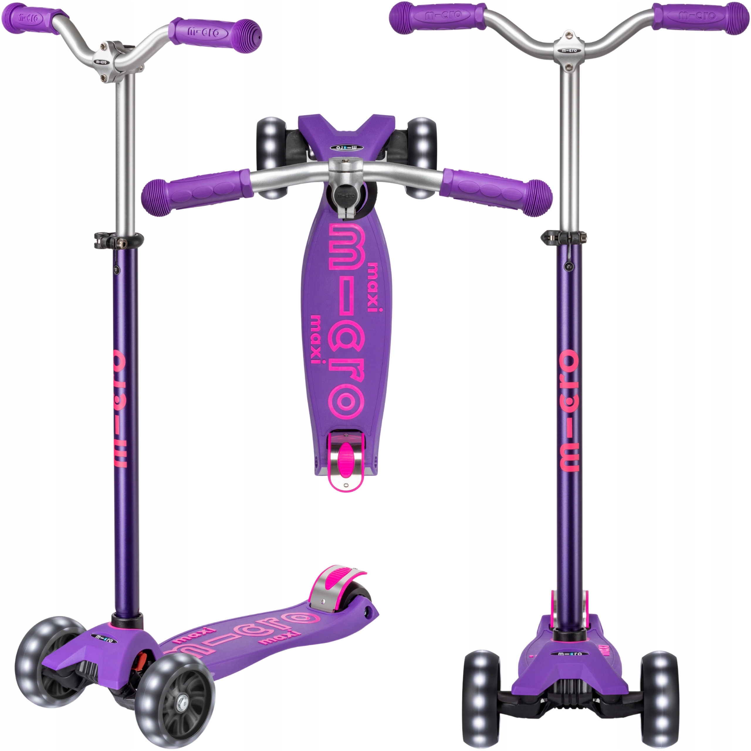 Hulajnoga dla Dzieci Trójkołowa Sportowa Micro Delux Pro Koła Led Fiolet