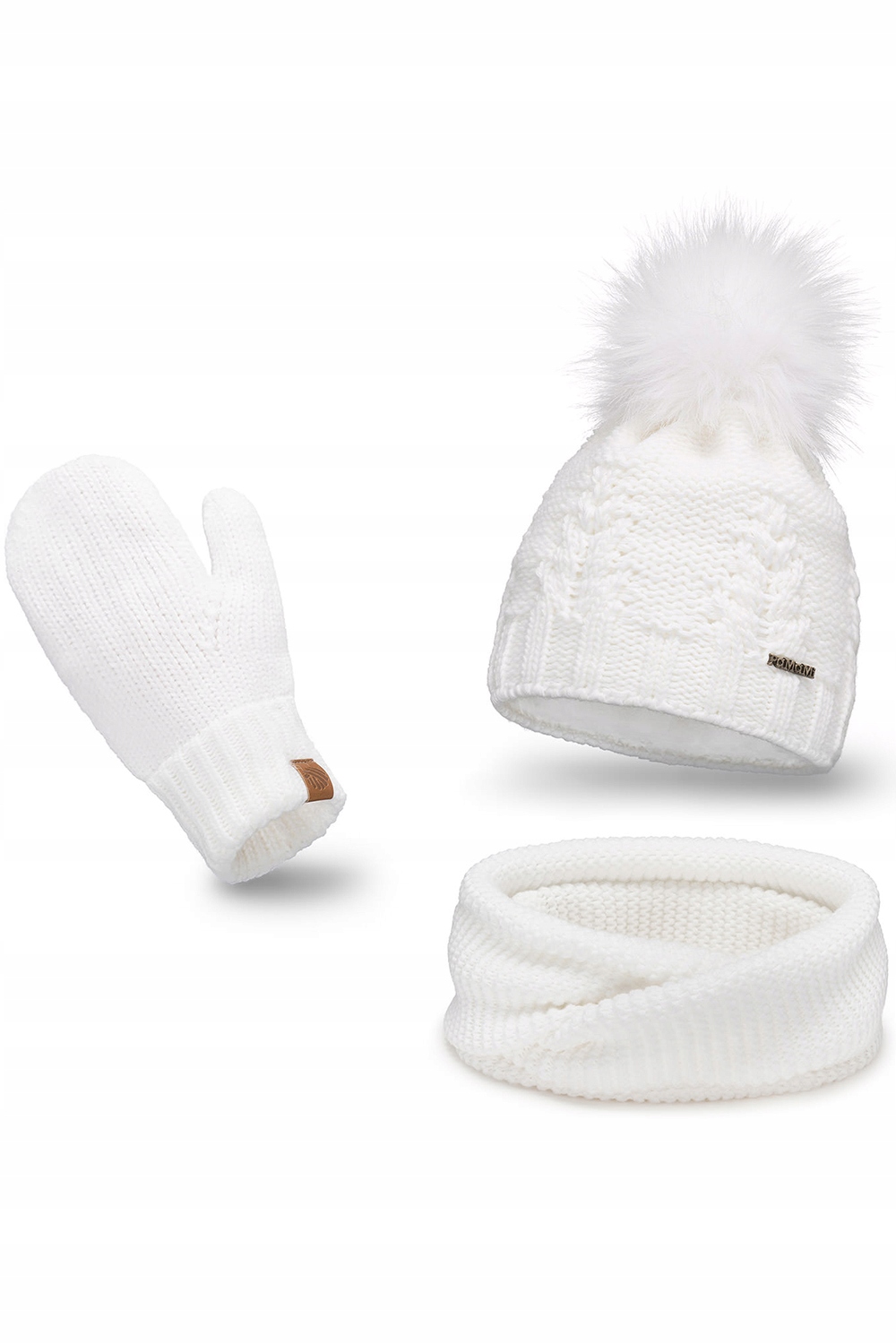 Pamami 17549+14603+20680 007 bílý Set Čepice+nákrčník+rukavice