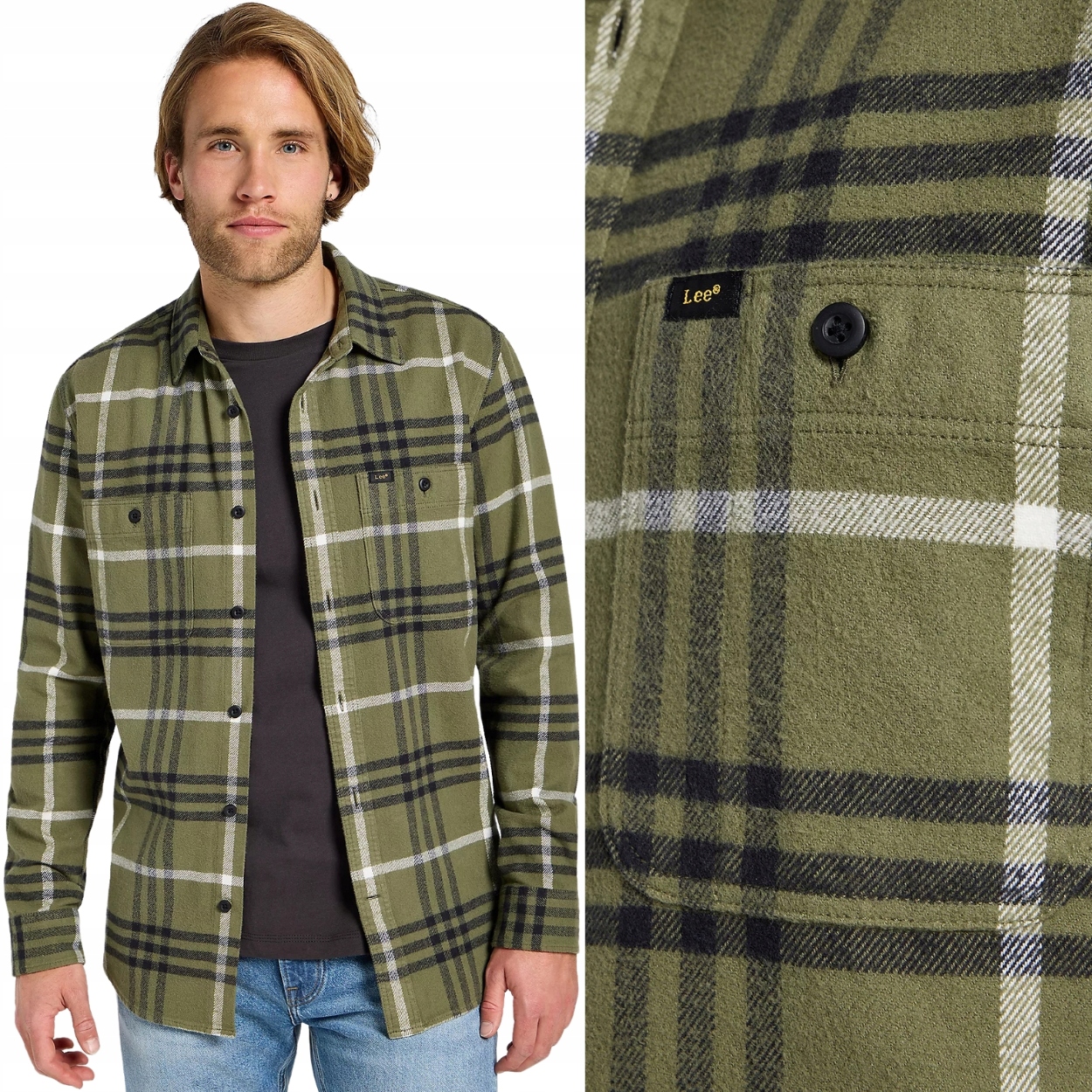 Lee Worker Shirt 2.0 Mercantile volná zelená bavlněná kostkovaná košile S