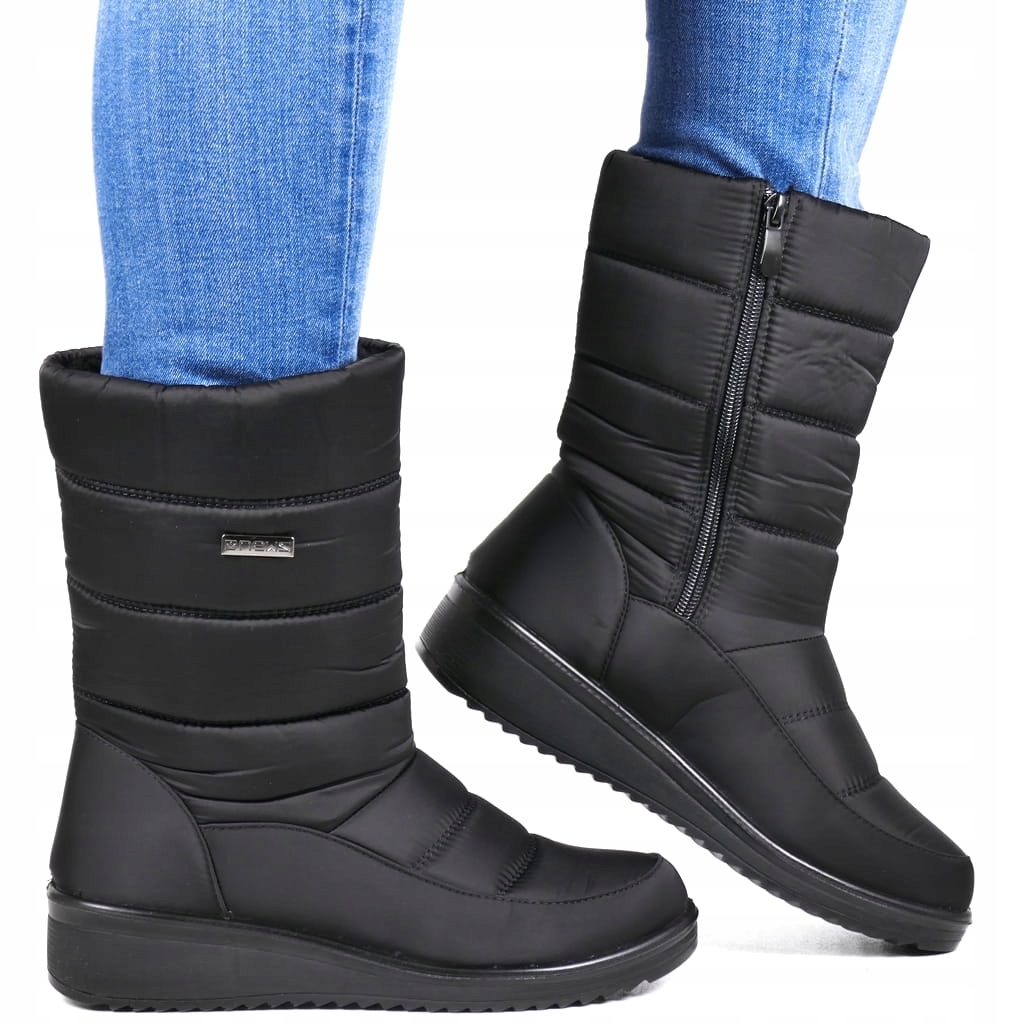 Dámské Vysoké Zateplené Sněhule Na Zip, Lehké Zimní Boty, Černé, Velikost 40