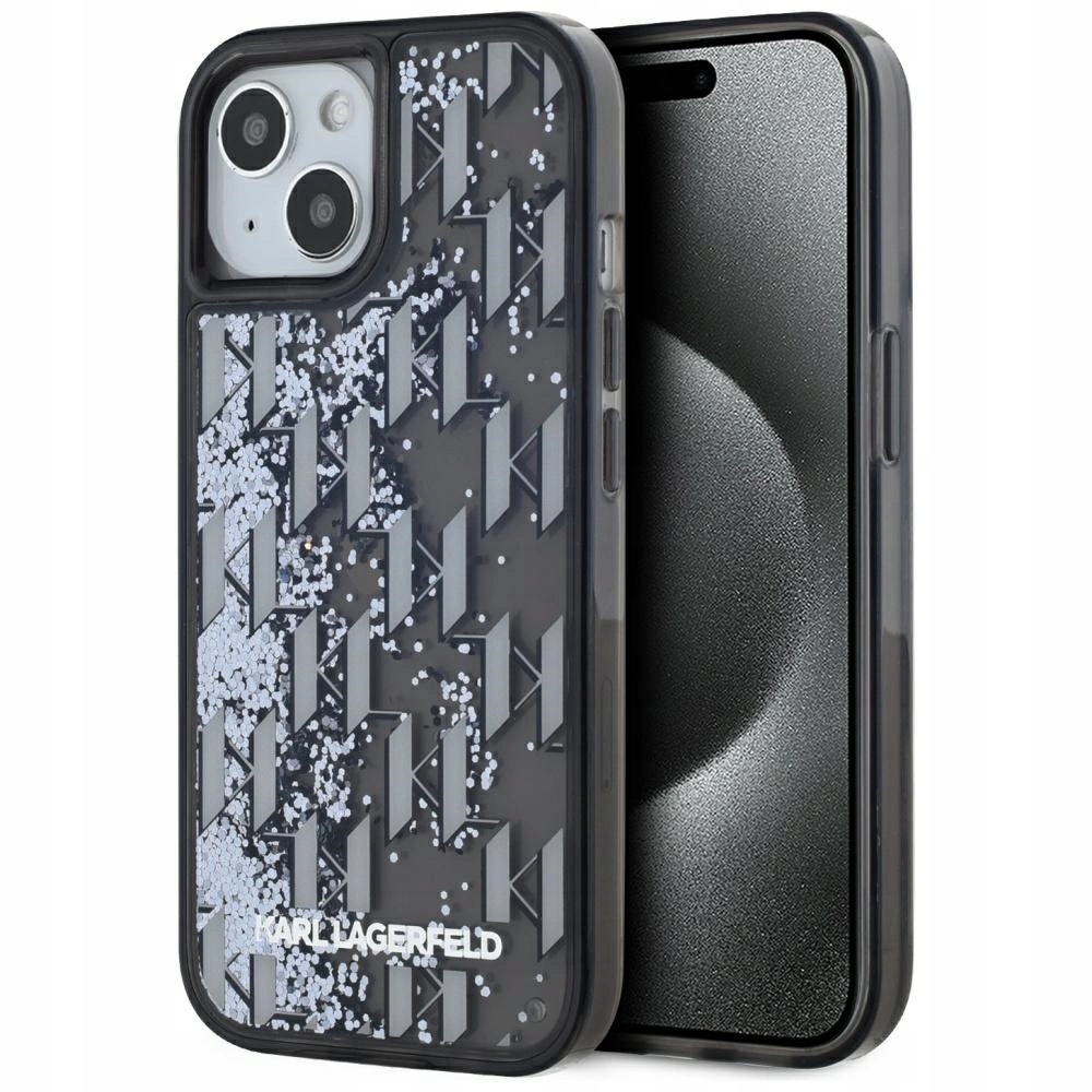 Pouzdro Karl Lagerfeld Liquid Glitter Monogram Gradient pro iPhone 15 černé