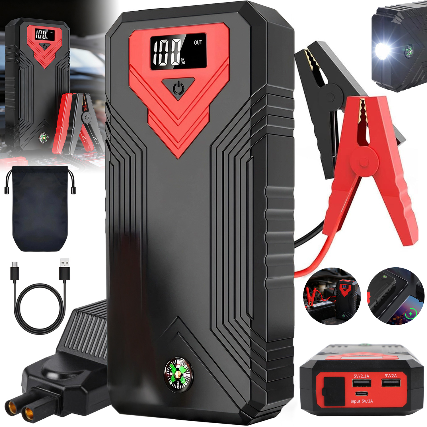 Výkonný Startér Jump Starter Booster 4X Usb Powerbank 12V 30000MAH S Led