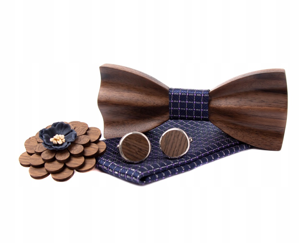 DREWNIANA MUCHA POSZETKA BRAOSZKA SPINKI DO MANKIETÓW ZESTAW DO GARNITURU Marka inna