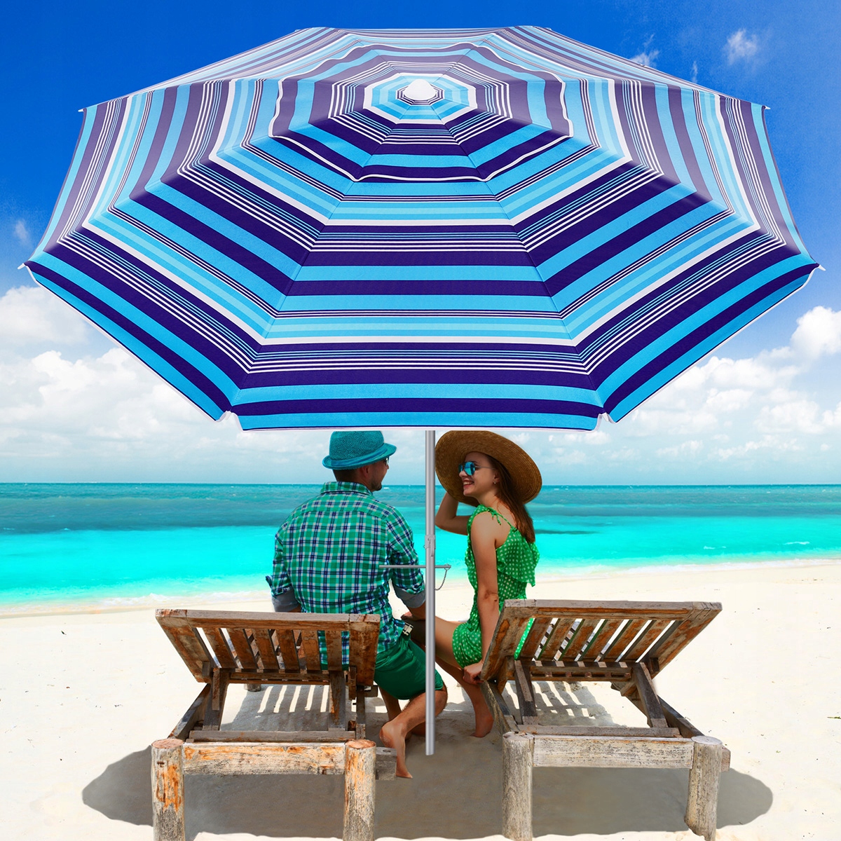 PARASOL PLAŻOWY 6,5FT W PASKI Z OCHRONĄ UV PRZEWIEWNA OSŁONA PRZED SŁOŃCEM Cechy dodatkowe ochrona UV