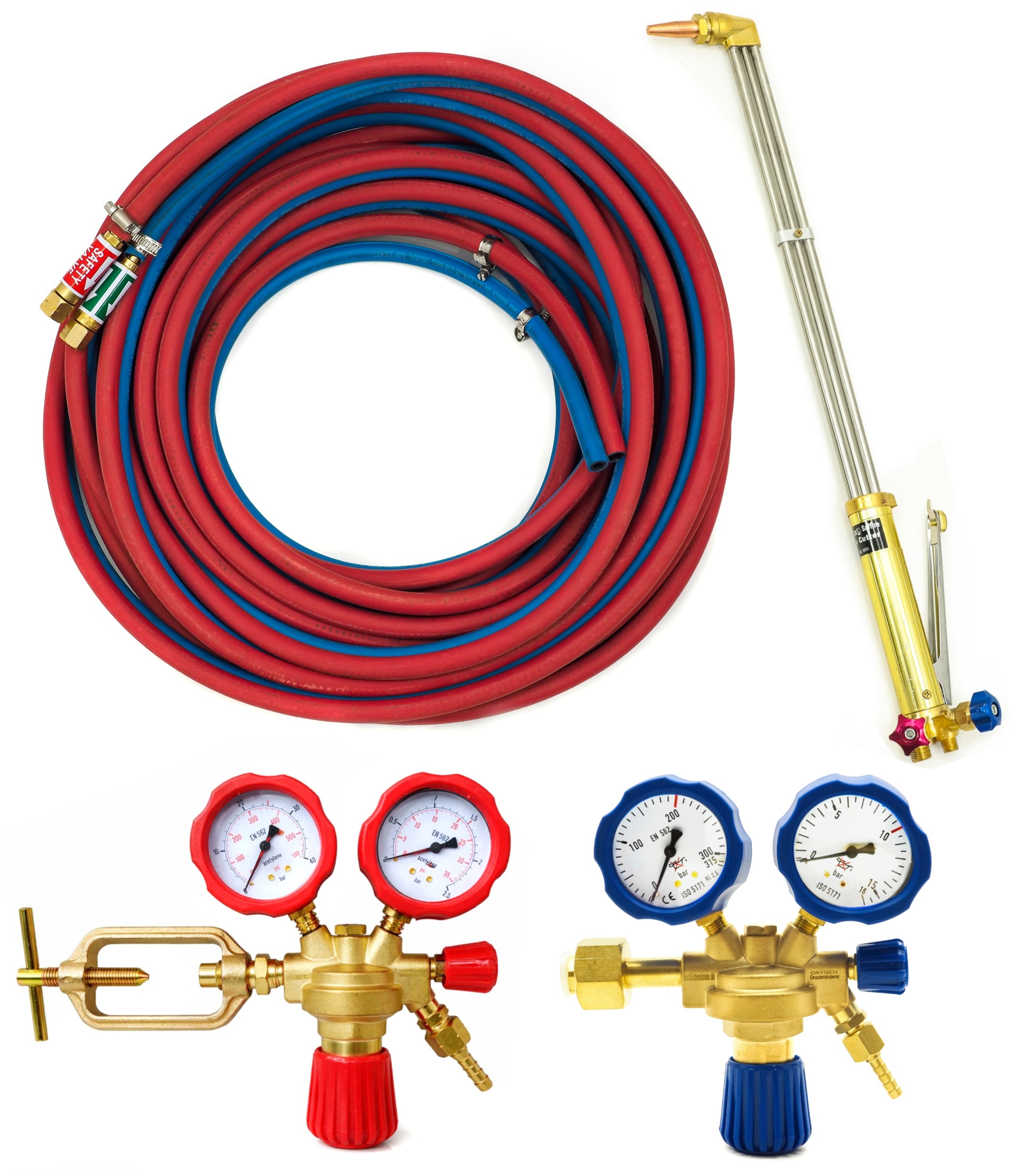 Hořák 70 cm Set Ohřívání Řezání Acetylen Kyslík 10M Pojistky Top!