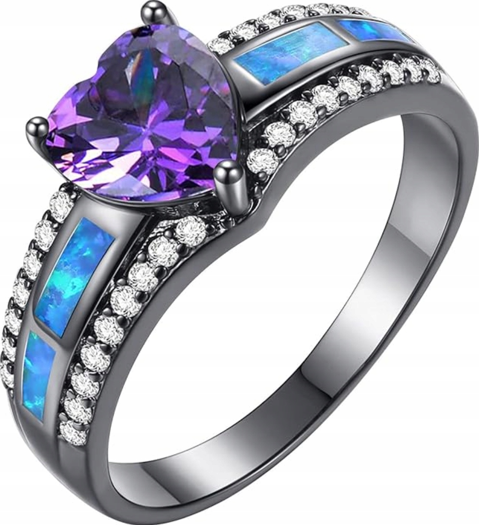 Prstýnek z eloxované oceli Ametyst Srdce Zirkony Ocel Eloxovaná