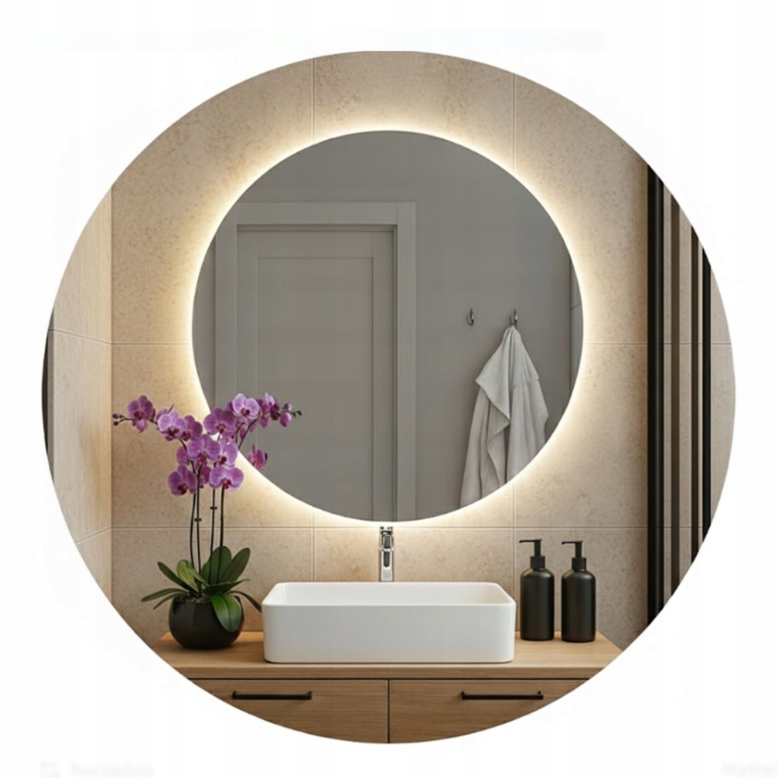 Zrcadlo Kulaté 70 CM Led Podsvícení Integrované Bez Rámu Vysoká Kvalita