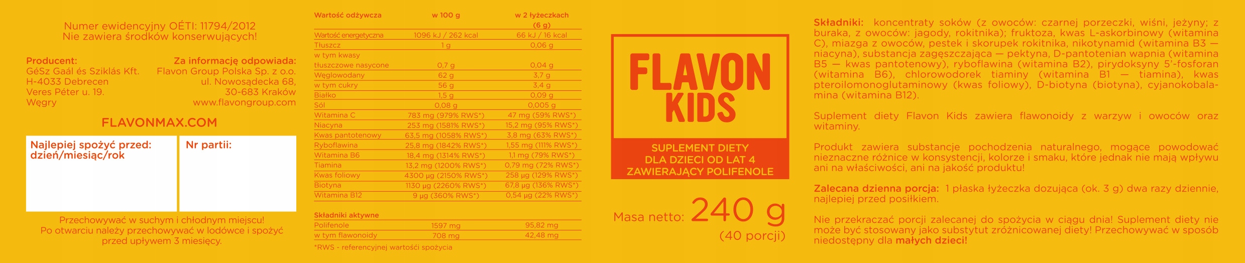 FLAVON KIDS dla dzieci na odporność Smak owocowy