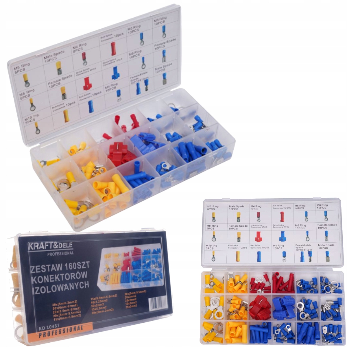 ZESTAW KOŃCÓWEK KONEKTORÓW IZOLOWANYCH KONEKTORY ETUI BOX 160szt