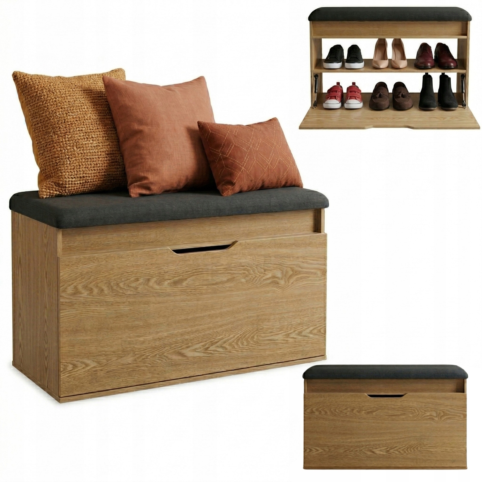 Botník s sedákem a úložným prostorem Soto, 80 x 50 x 35 cm, hnědá