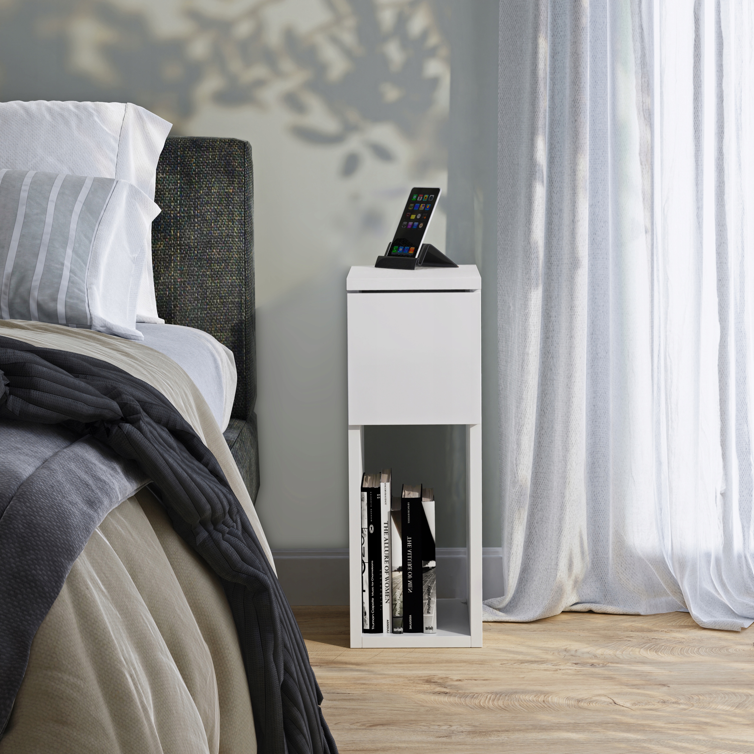 SZAFKA NOCNA WĄSKA Z SZUFLADĄ STOLIK NOCNY Z PÓŁKĄ, wymiary: 20 x30 x55 cm Marka ComfortCove