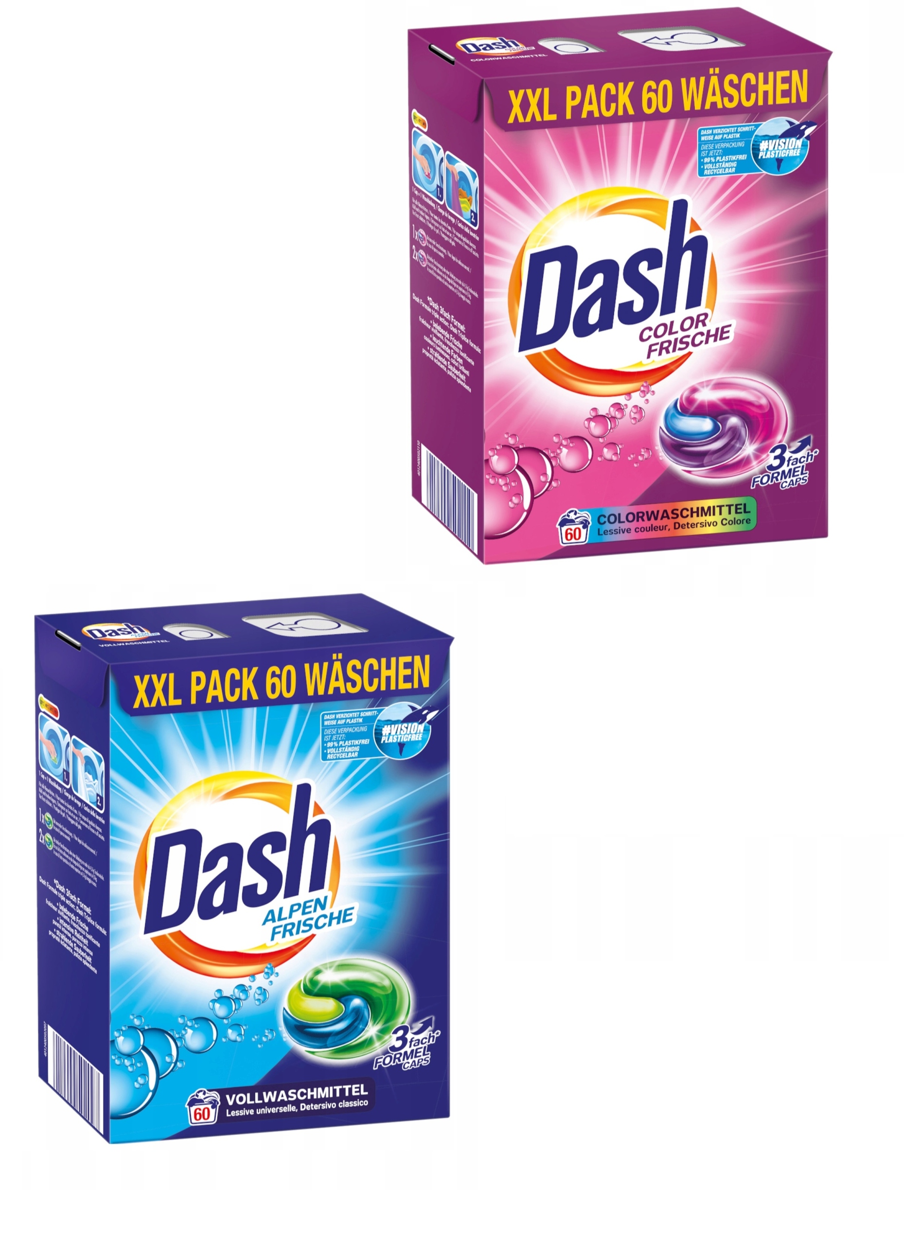 Levně Kapsle na praní Dash 3in1 bílá barva německé De 2x 60 ks Er
