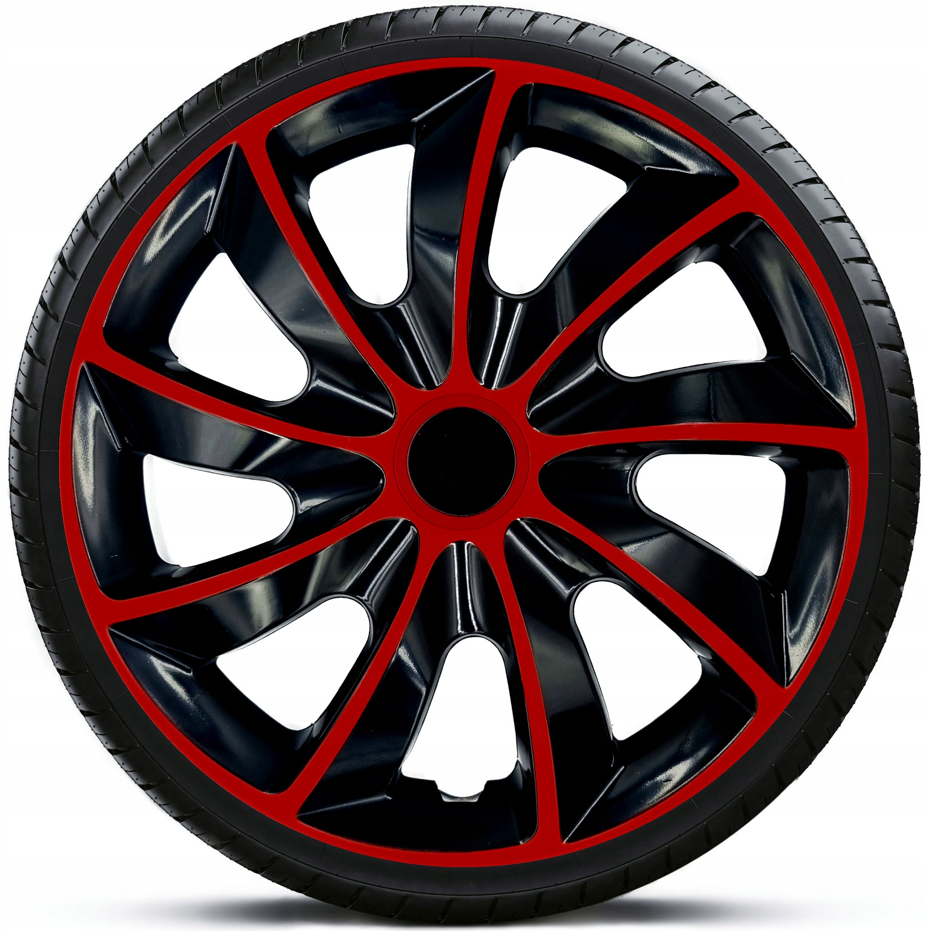 

4x Kołpaki 16 Quad Bicolor Czarno Czerwone Sport