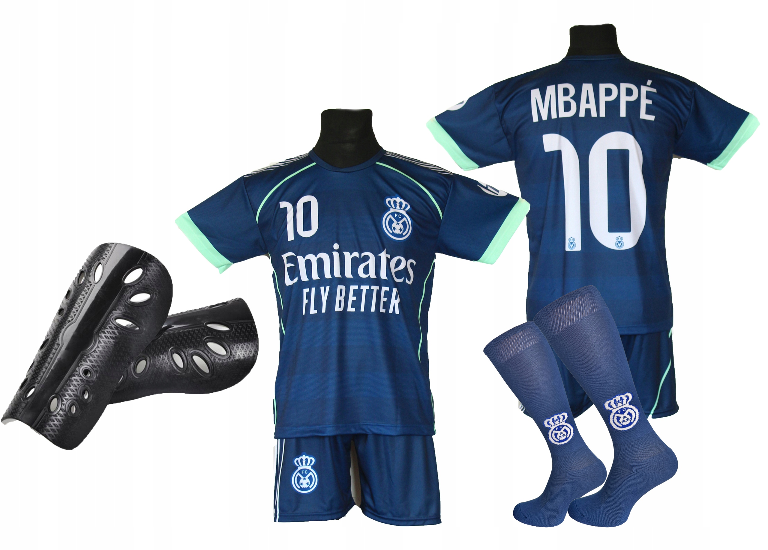 Fotbalová sada Mbappe: tričko, kraťasy štulpny chrániče holení 134