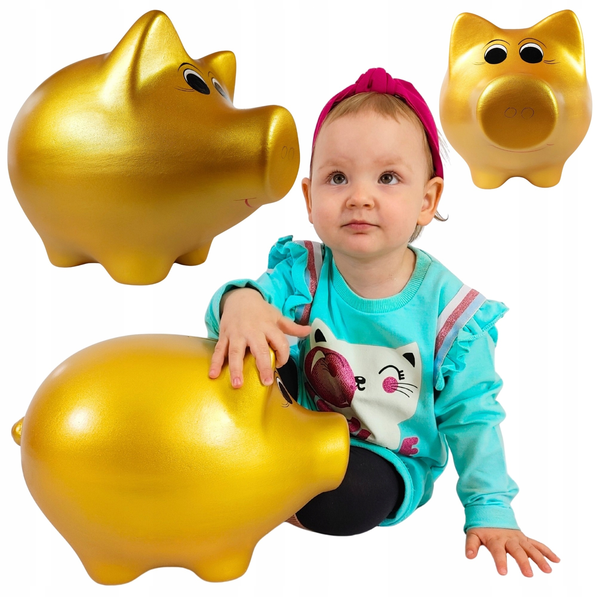 Velká keramická pokladnička zlatá Prasátko Pokladnička do rozbití Svatba Svatební Hostina