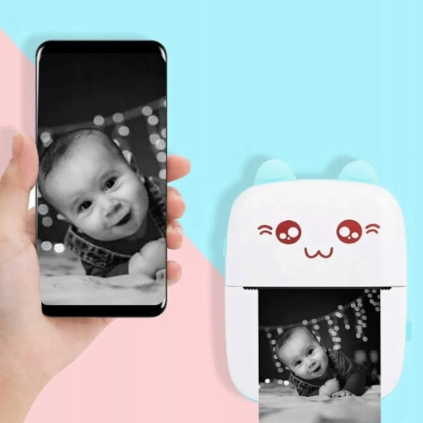 DRUKUŚ MINI DRUKARKA TERMICZNA RÓŻOWA PRZENOŚNA DO ZDJĘĆ + 11 ROLEK GRATIS Stan opakowania oryginalne
