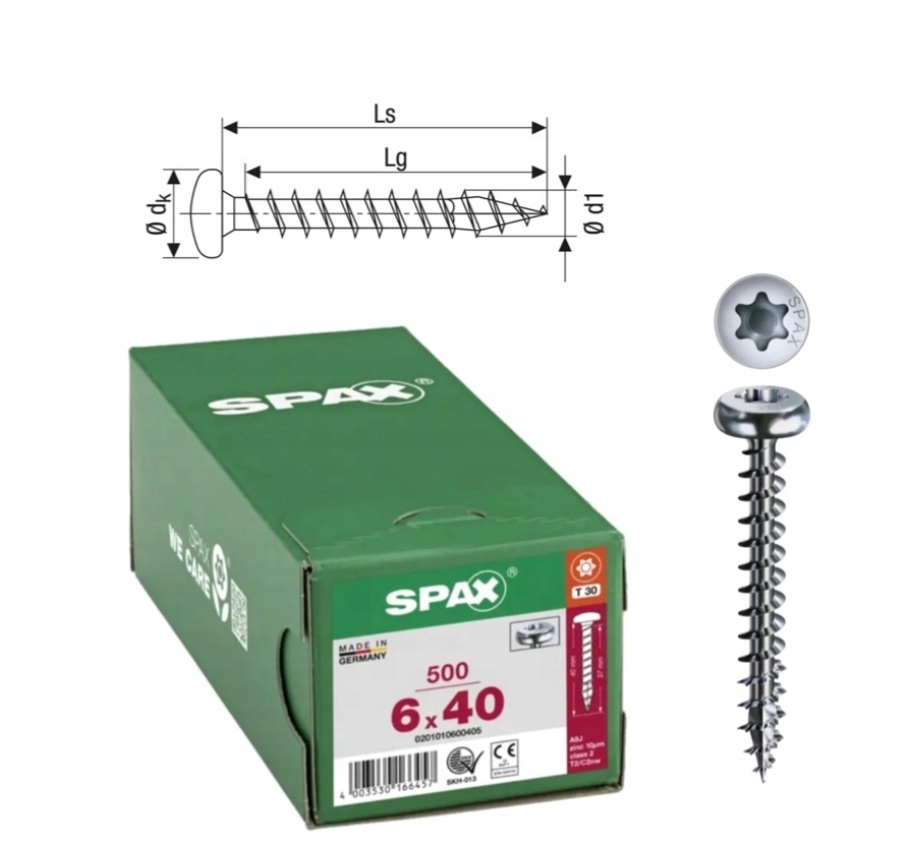 Univerzální šroub do dřeva spax 6 x 40 Wirox Hb Tx 500 ks