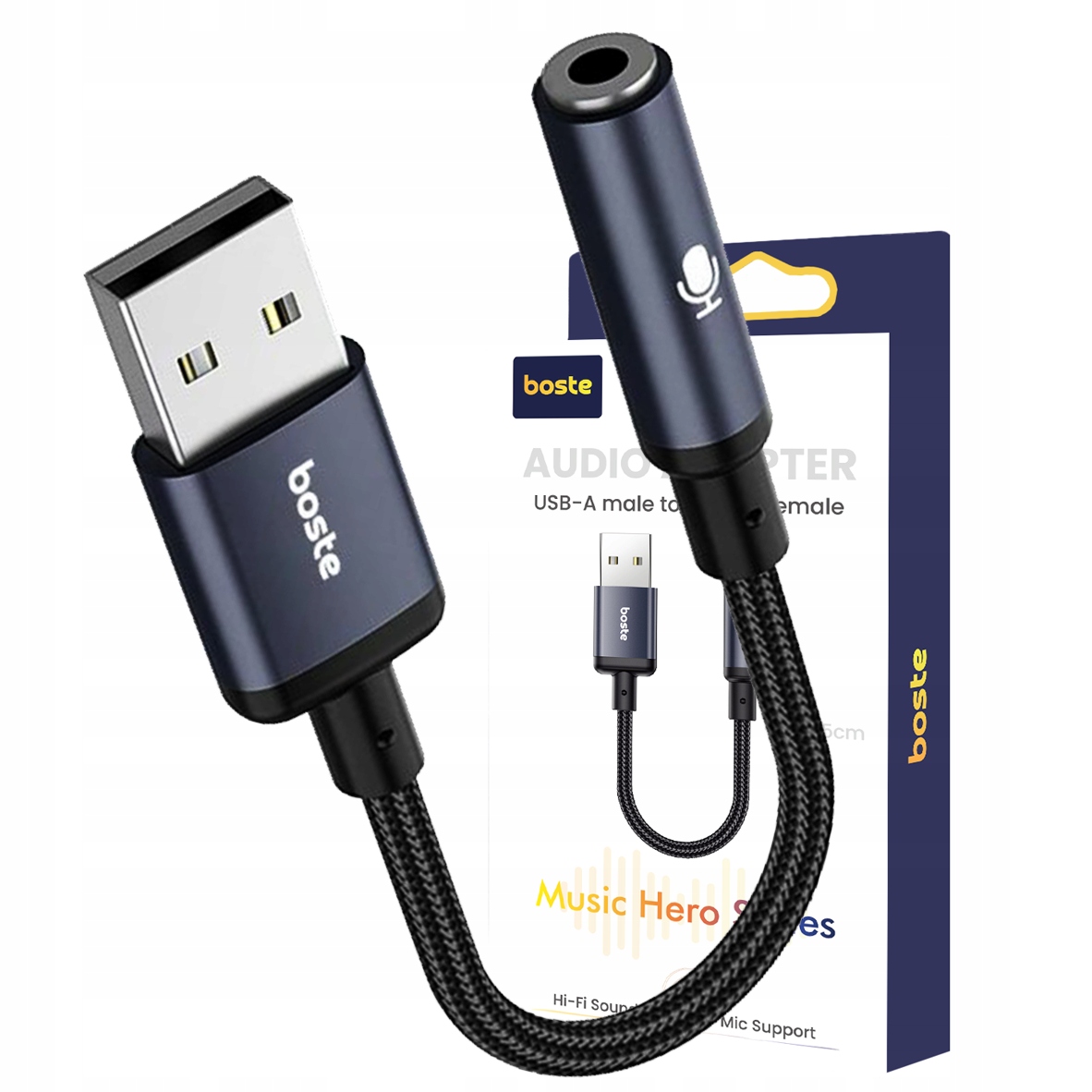 Boste Kabel Adapter Przejściówka Audio Usb-a Do Aux Mini Jack 3.5MM 15CM