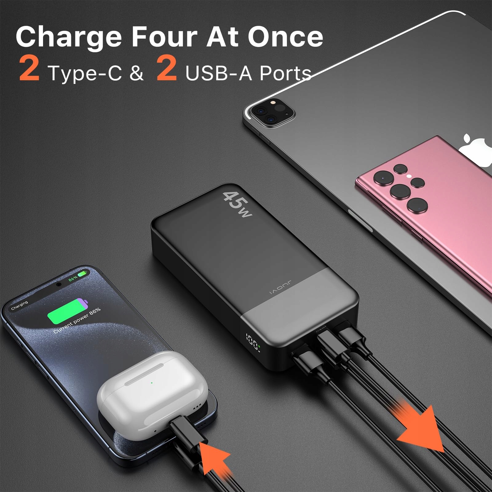 JUOVI Power Bank 20000mAh 45W Szybkie Ładowanie 4-Porty LED — miniatura 4