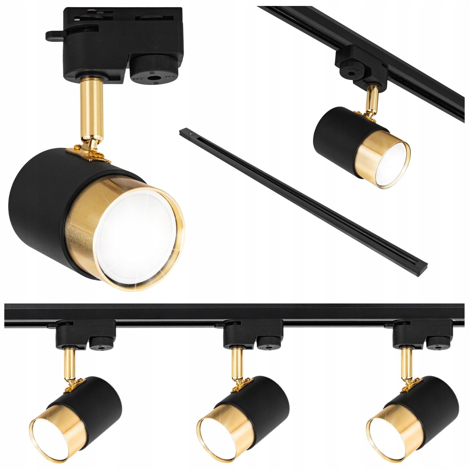 Szynoprzewód Zestaw Szyna listwa 1m 3x reflektor GU10 Czarna złota lampa