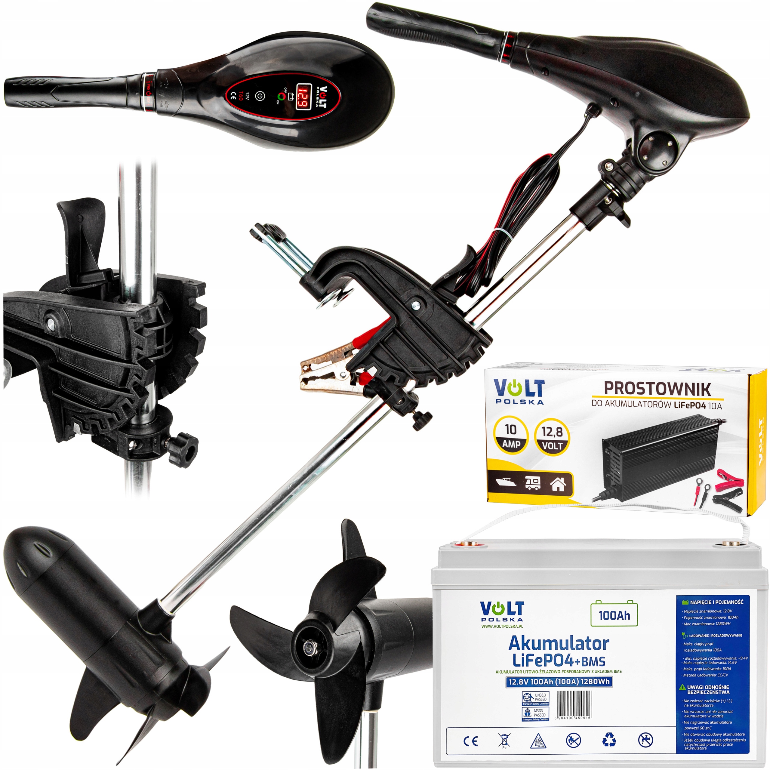 Silnik Elektryczny Zaburtowy Do Łodzi 60lb Lekki Akumulator Prostownik 10A