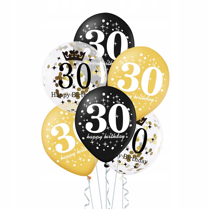 

Balony na 30 Urodziny zestaw MIX złoto czarny