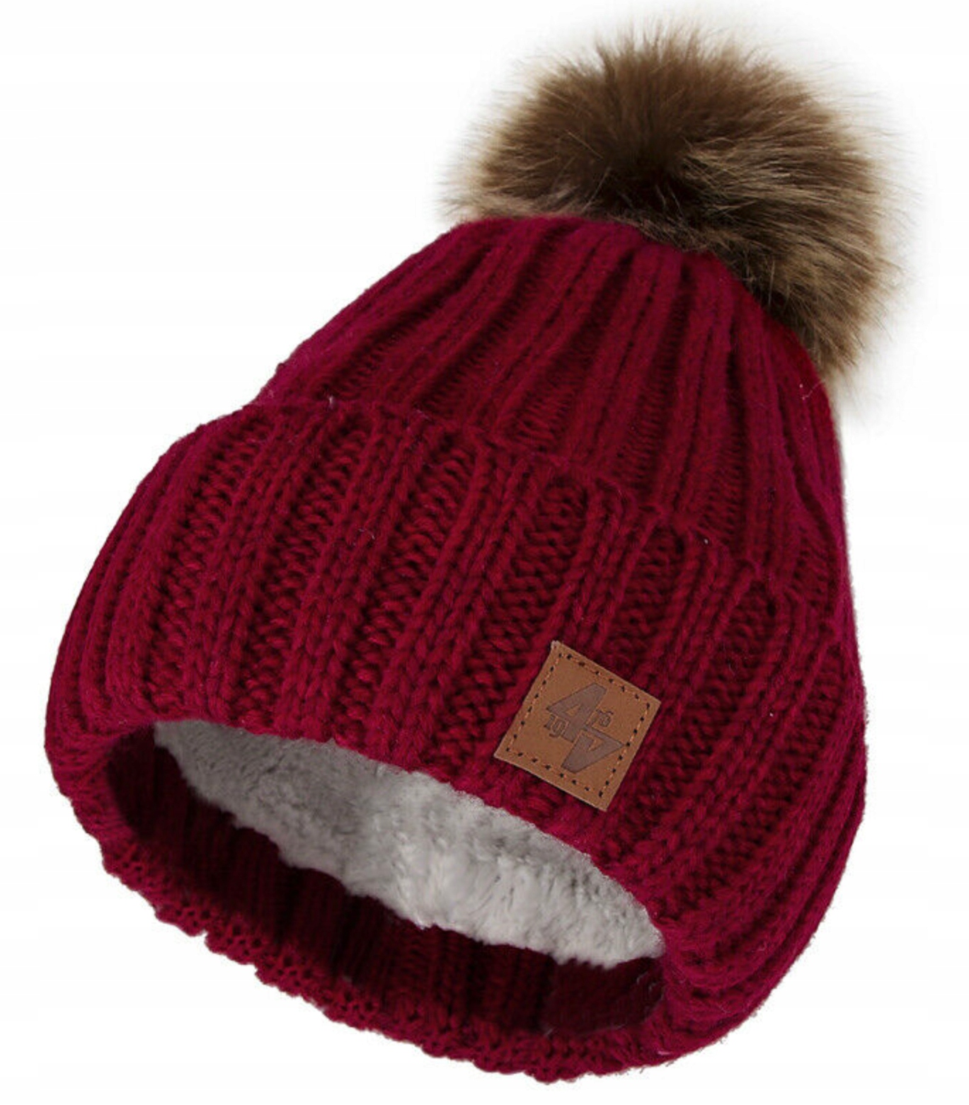 

Zimowa Czapka Ciepła Pompon Podszewka Polar