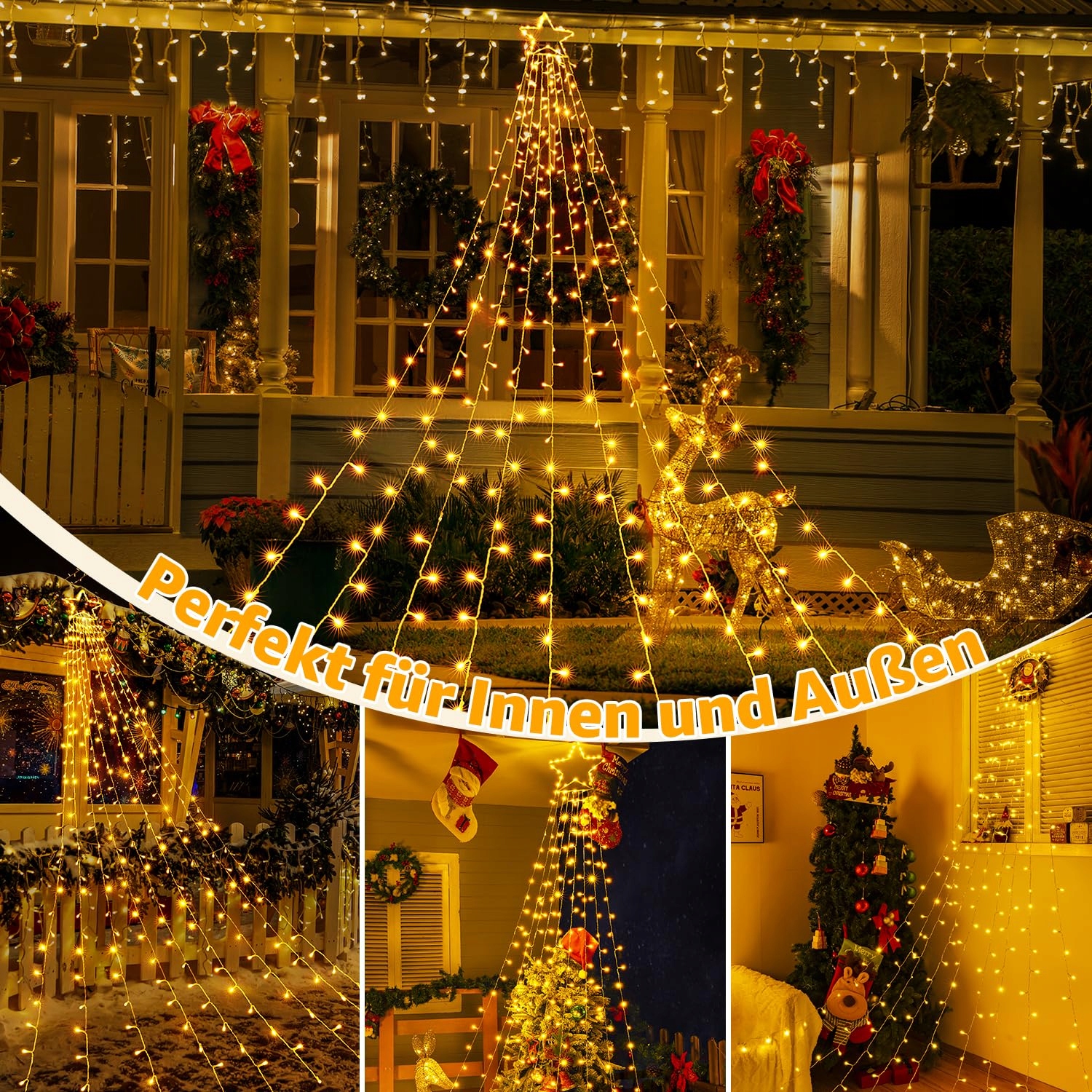 OLLNY WODOODPORNE LAMPKI ŚWIĄTECZNE GRILANDA 8 TRYBÓW 3.5M 352 LED — miniatura 8