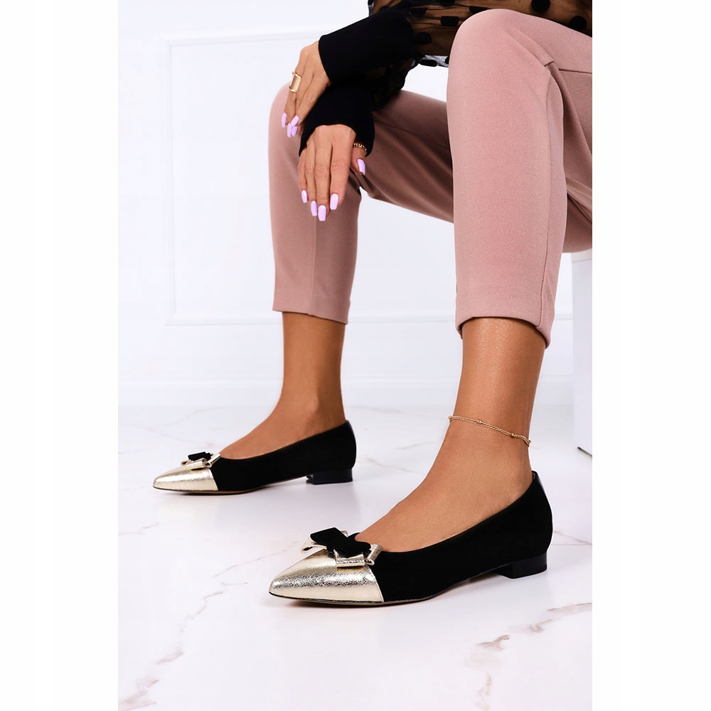 BALERINY BUTY SKÓRZANE ZAMSZOWE Z KOKARDĄ PL r 38 Zapięcie wsuwane