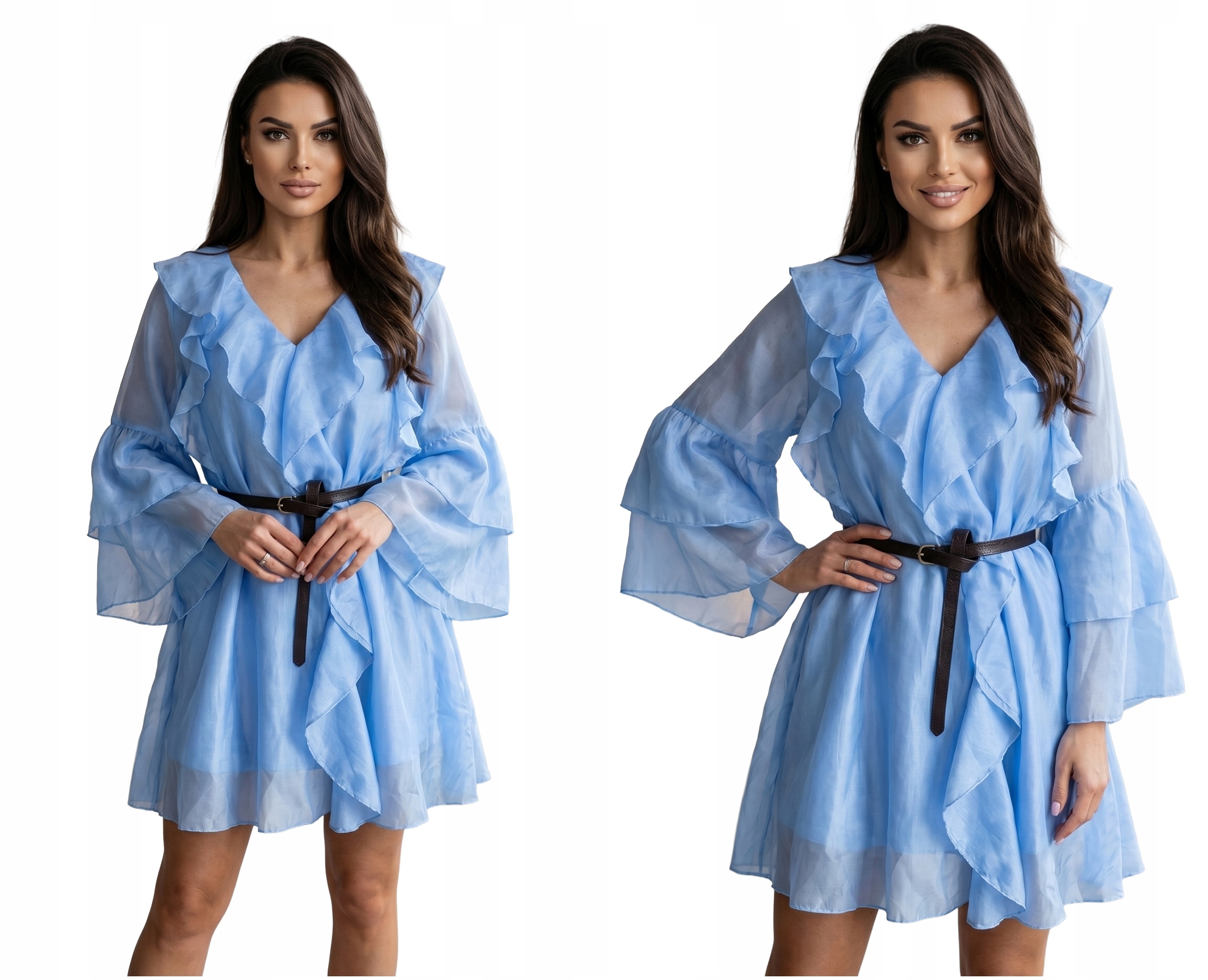 Šaty Vzdušné Volánové Elegantní Návštěvnický Lehký Výstřih Premium Minth Blue