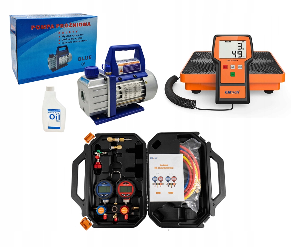 Sada pre klimatizáciu Vákuová pumpa 70 l/min Manometre Elite Hmotnosť