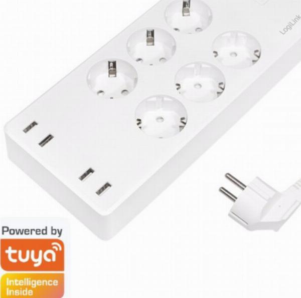 LogiLink 6 gniazd Wi-Fi smart 1.8m biała