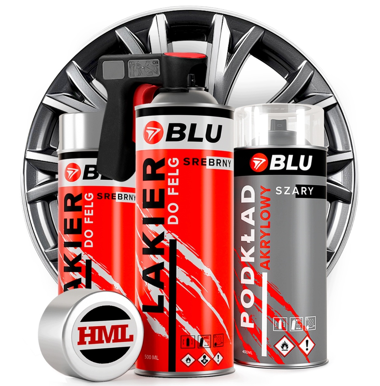 Blu spray lakier do felg aluminiowych stalowych podkład srebrny 4 Felgi