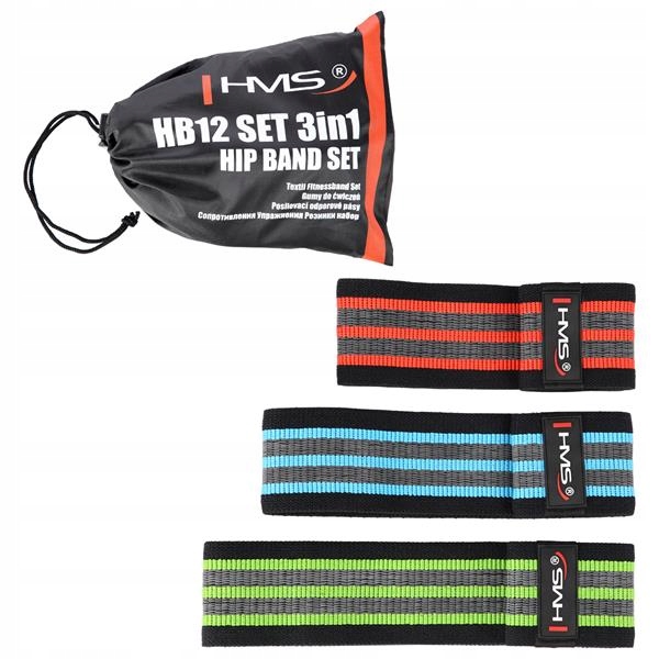 Hms HB12 Set 3w1 Zestaw 3 Gum Taśm Materiałowych Ćwiczeń Hip Band