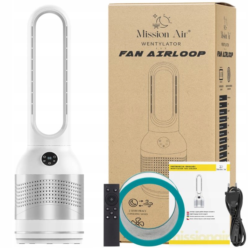 Bezlopatkový stĺpový podlahový Ventilátor stojanový ventilátor 30W Swing Biely