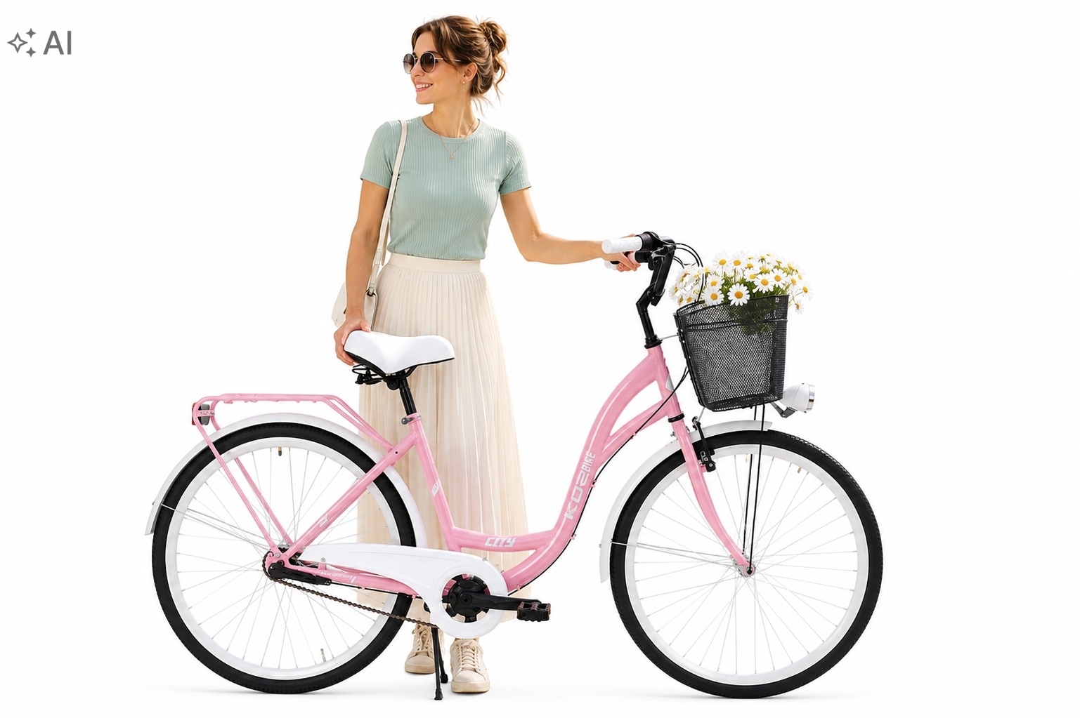 Stylowy rower miejski damski 28 Kozbike 3 biegi pudrowo-biały