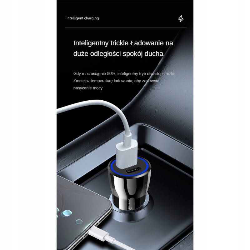 SZYBKA MOCNA ŁADOWARKA SAMOCHODOWA ZASILACZ 2X USB PD QC 3.0 45W Prąd wyjściowy 6000 mA