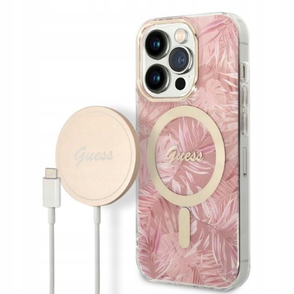Sada Guess GUBPP14LHJEACSP Case+ Charger pro iPhone 14 Pro 6,1" růžová/pink