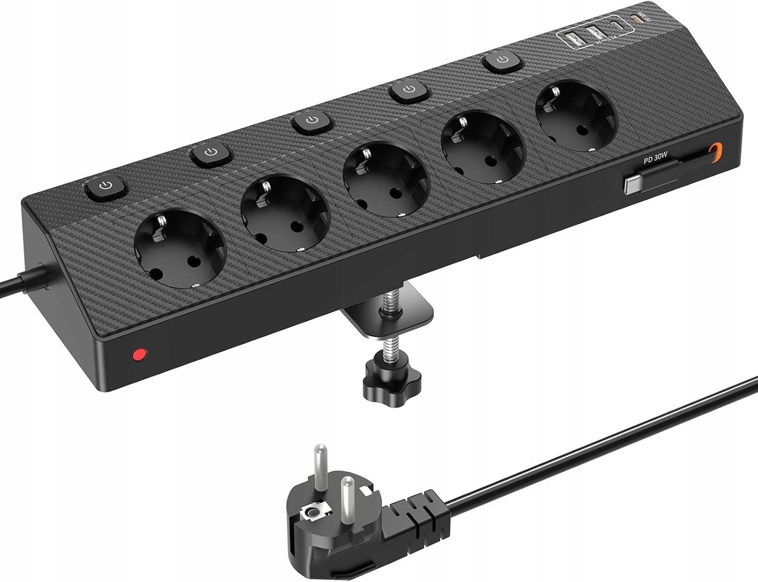 Zásuvková Lišta Stolní Passus Kabel Pd 30W 5 Zásuvek 10V1 Prodlužovací Kabel 2M